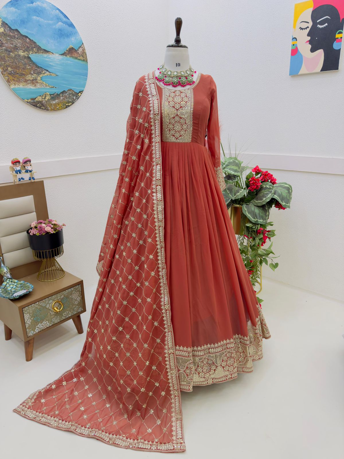 New Designer Party Gown & Dupatta Set