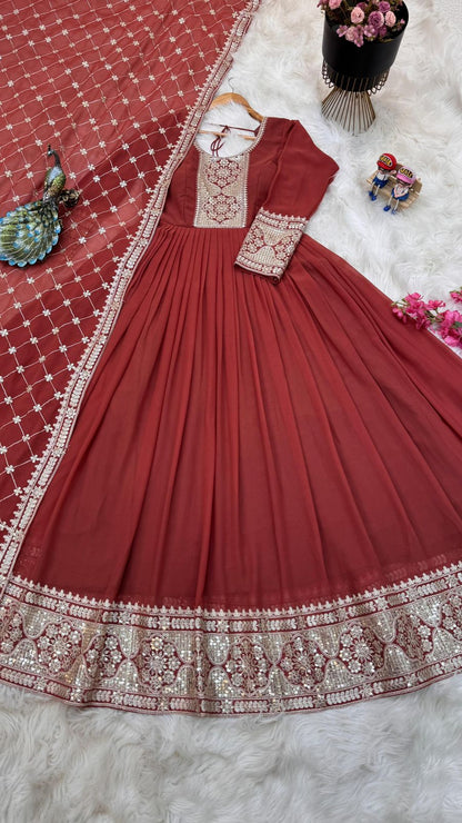 New Designer Party Gown & Dupatta Set