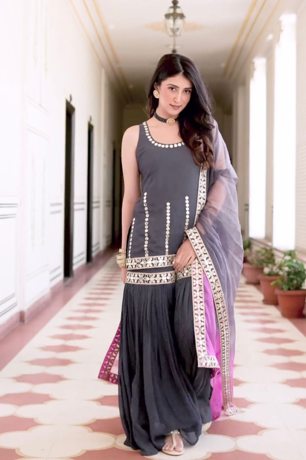 New Designer Party Wear Look Sharara, Palazzo and Dupatta