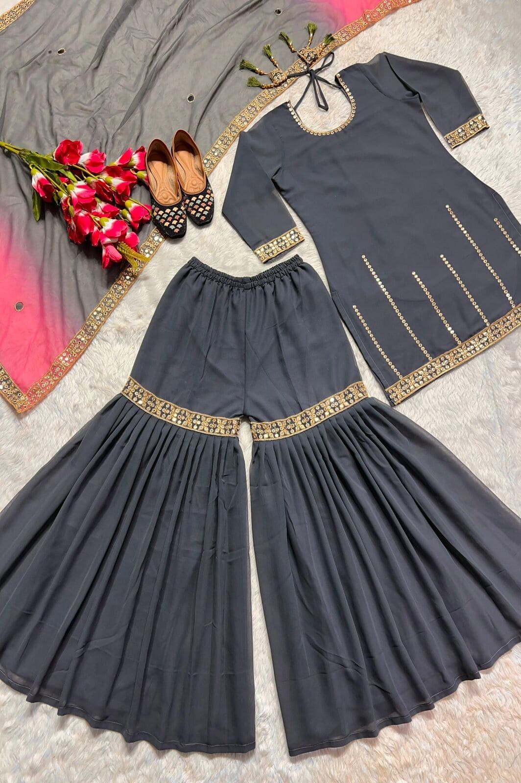 New Designer Party Wear Look Sharara, Palazzo and Dupatta