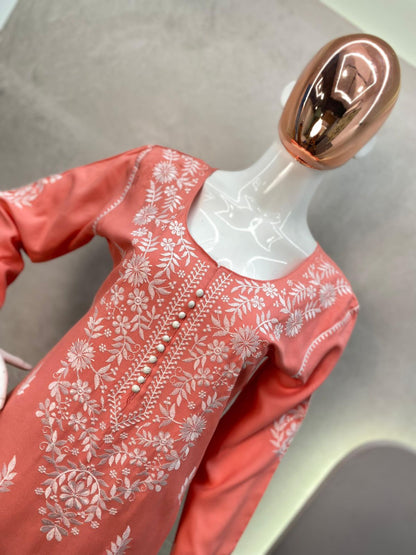 New Trending Rayon Top With Cotton Thread Embroidered Work And Work Palazzo