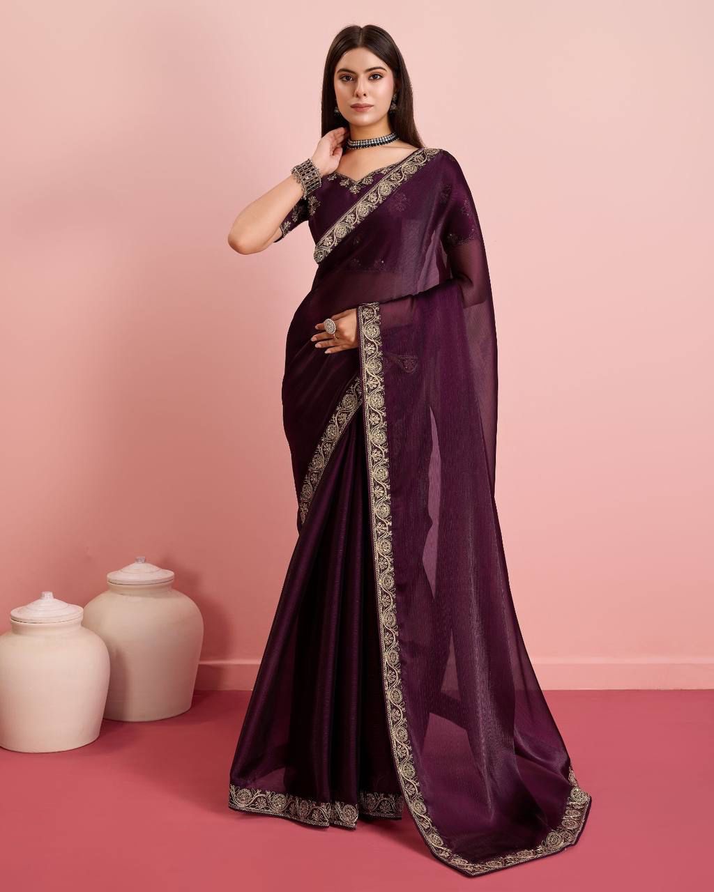 Party Wear Soft Premium Burberry Silk Saree