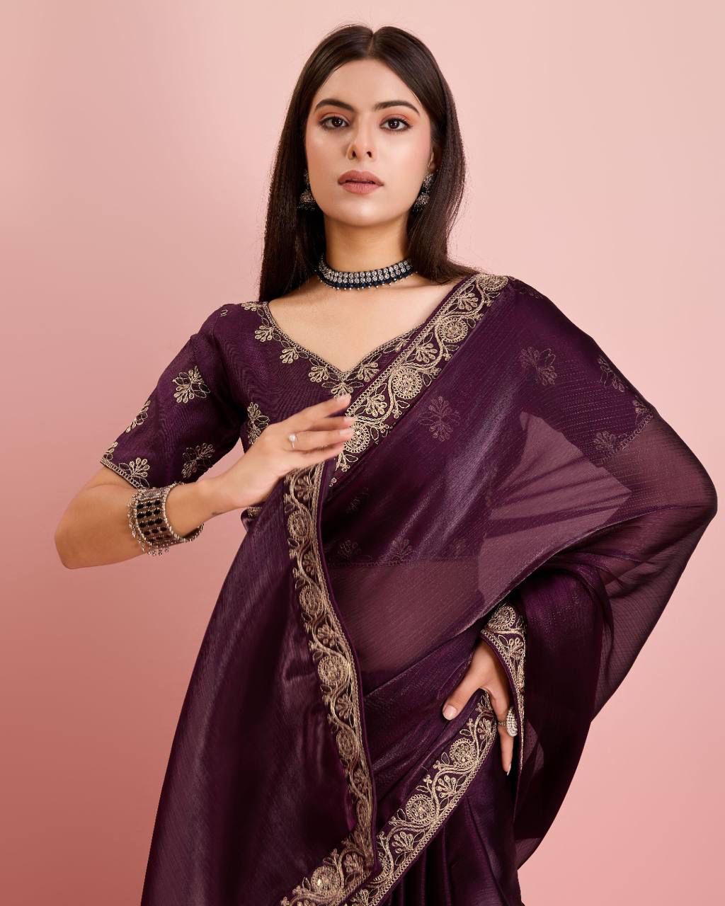 Party Wear Soft Premium Burberry Silk Saree