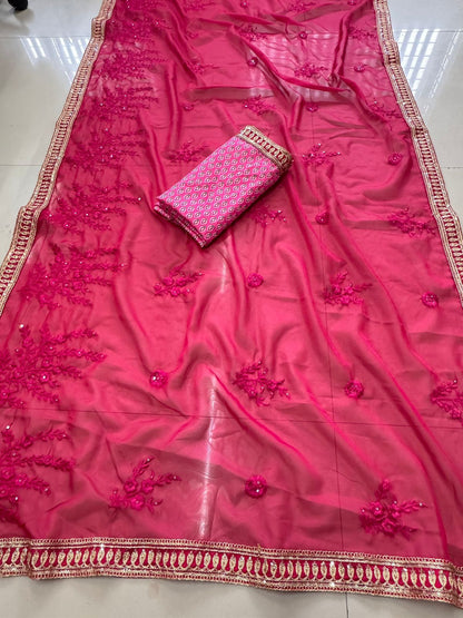 Party Wear Soft Premium Organza  Saree