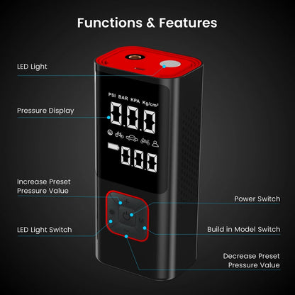 Portronics Vayu 2.0 Rechargeable Tyre Inflator ( 1 Year Warranty )