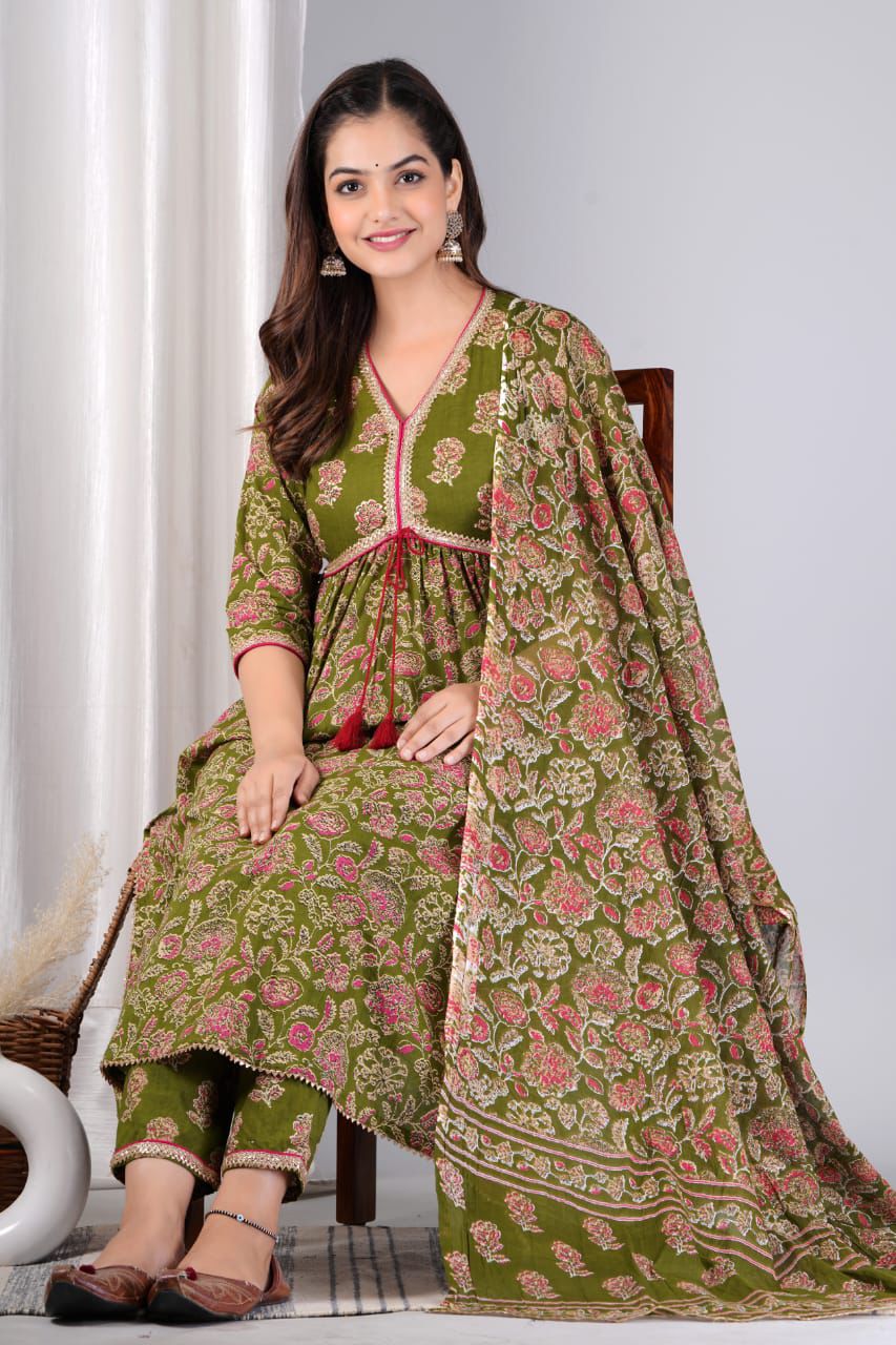 Premium cotton maharani cut suit set