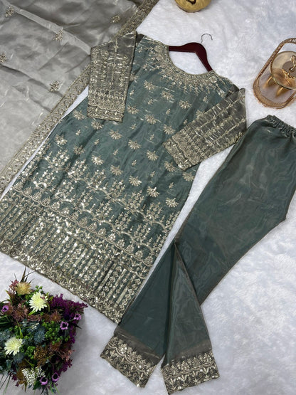 Ready To Wear Collection 3 Piece Fancy Kurti With Beautiful Bottom And Dupatta