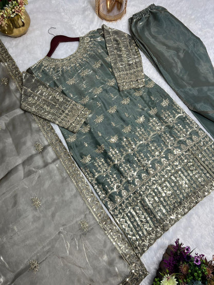 Ready To Wear Collection 3 Piece Fancy Kurti With Beautiful Bottom And Dupatta