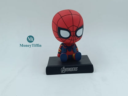 Super Hero Spiderman Bobblehead Figures with Mobile Holder for Car Dashboard / Perfect Toy / Office Desk and Table