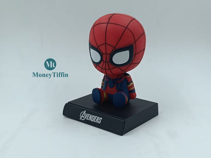 Super Hero Spiderman Bobblehead Figures with Mobile Holder for Car Dashboard / Perfect Toy / Office Desk and Table