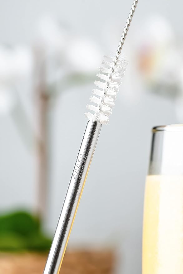 Stainless Steel Straw with Cleaning Brush- Long Metal Straws for Drinking, Reusable Set of 5 (2- Bend Pipe, 2- Long Straw, 1-Cleaning Brush)