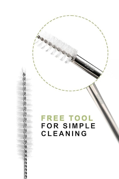 Stainless Steel Straw with Cleaning Brush- Long Metal Straws for Drinking, Reusable Set of 5 (2- Bend Pipe, 2- Long Straw, 1-Cleaning Brush)