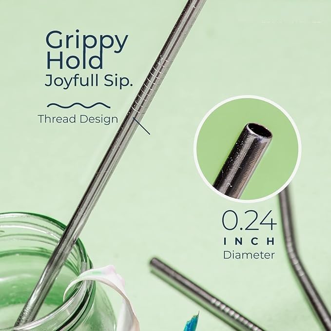 Stainless Steel Straw with Cleaning Brush- Long Metal Straws for Drinking, Reusable Set of 5 (2- Bend Pipe, 2- Long Straw, 1-Cleaning Brush)