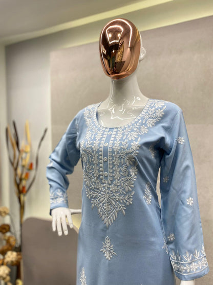 Summer Special Trending Rayon Top Cotton Thread Embroidered Work With Palazzo