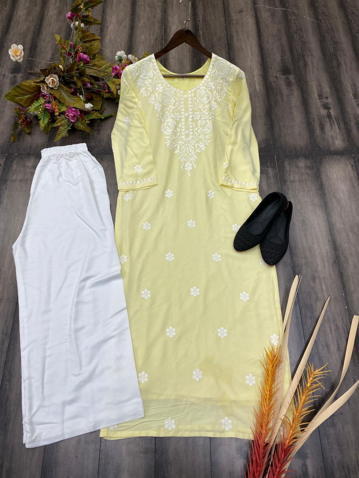 Summer Special Trending Rayon Top Cotton Thread Embroidered Work With Palazzo