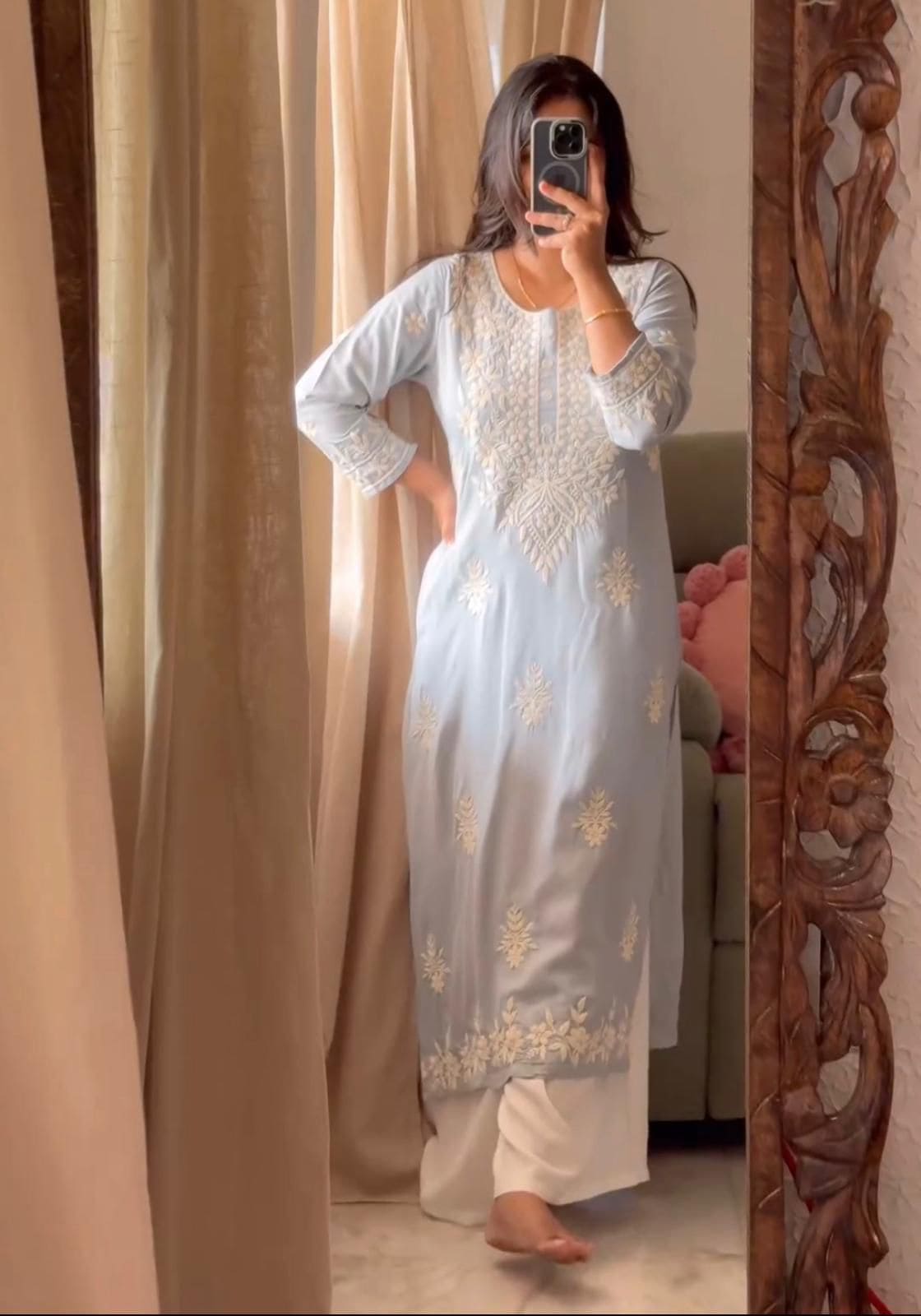 Summer Special Trending Rayon Top Cotton Thread Embroidered Work With Palazzo