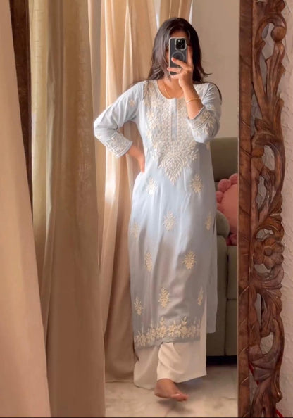 Summer Special Trending Rayon Top Cotton Thread Embroidered Work With Palazzo