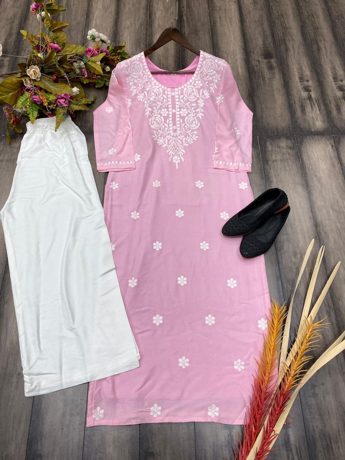 Summer Special Trending Rayon Top Cotton Thread Embroidered Work With Palazzo