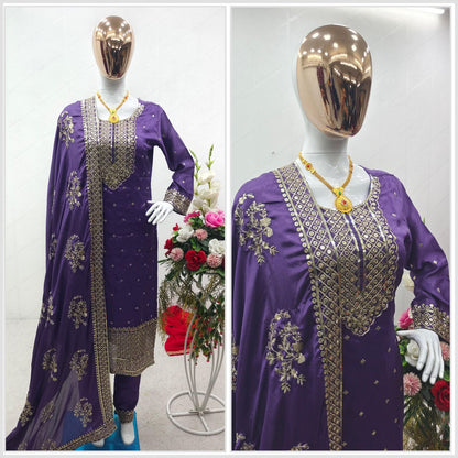 Top-Pent With Dupatta Set - Purple