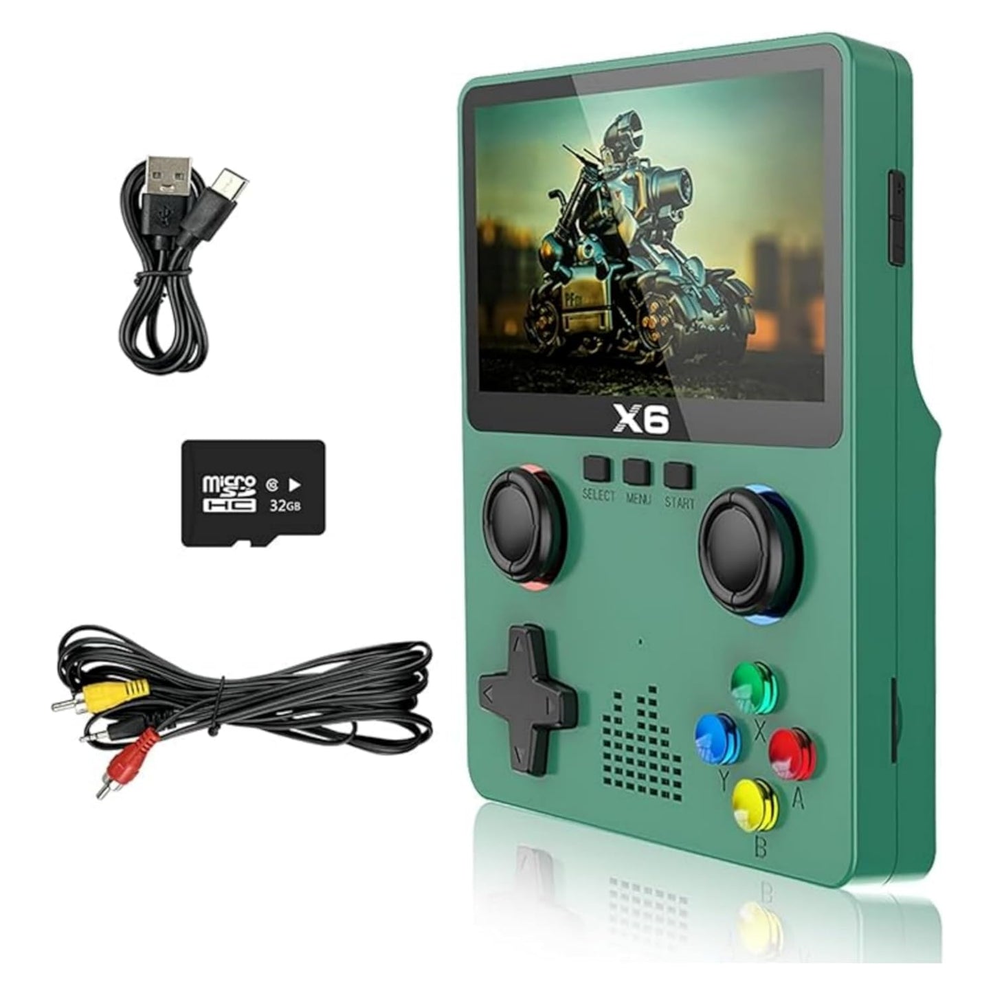 X6 Handheld Retro Game Console with 32G TF Card, Preloaded 6,000+ Games, Retro Gaming Console Supported 11 Emulators 3.5-inch IPS Screen (Green)