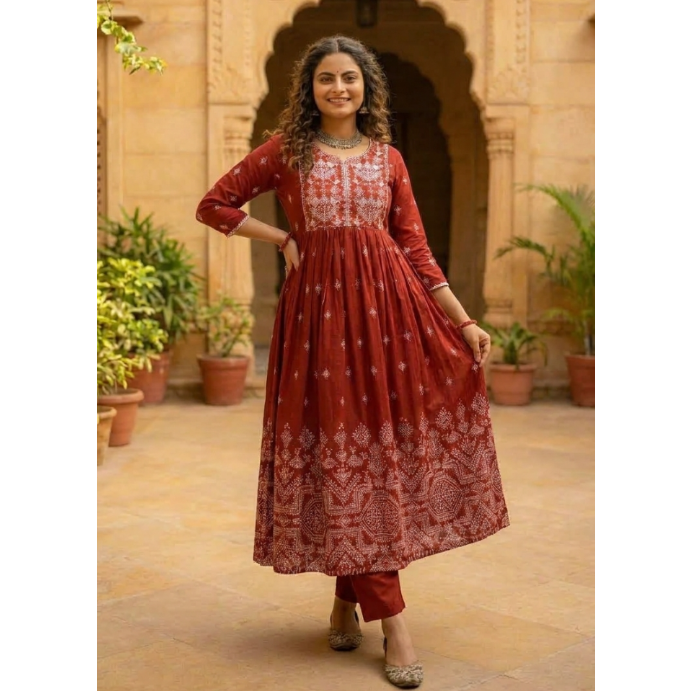 Ruby Weave Embroidered flared Kurta with plazzo