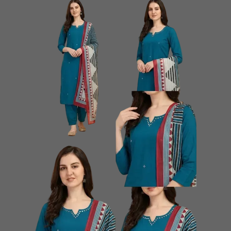 Classic Teal Pure Cotton Kurta Set with Printed Dupatta