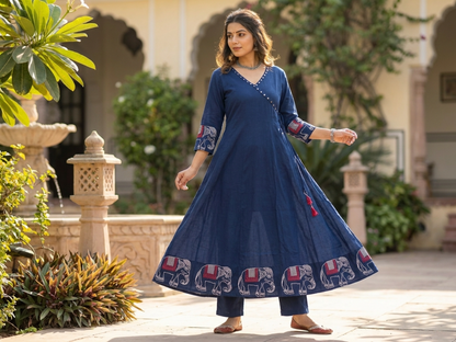 Rayon Blue Printed Maslin Suit Palazzo Set