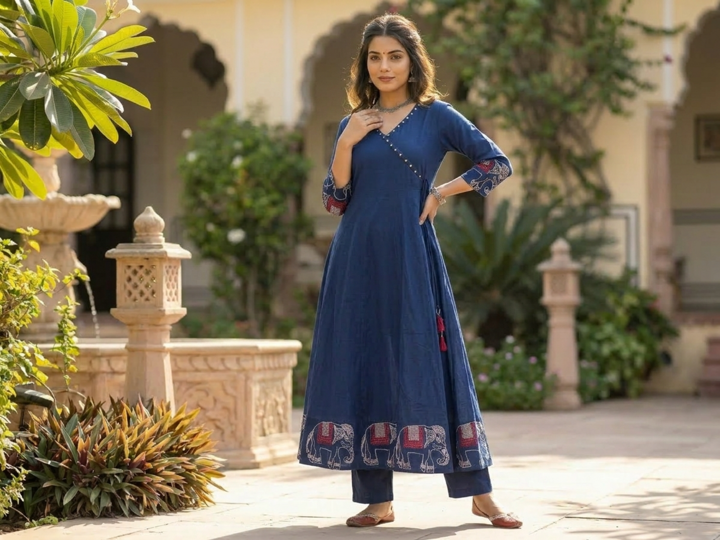 Rayon Blue Printed Maslin Suit Palazzo Set