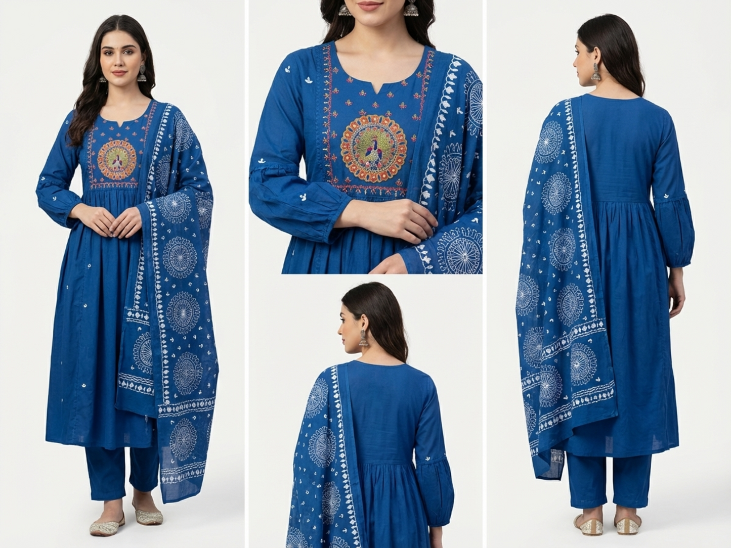 Elegant Blue Pure Cotton Printed Suit Set with Dupatta