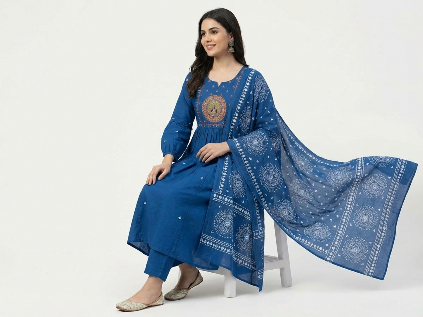 Elegant Blue Pure Cotton Printed Suit Set with Dupatta