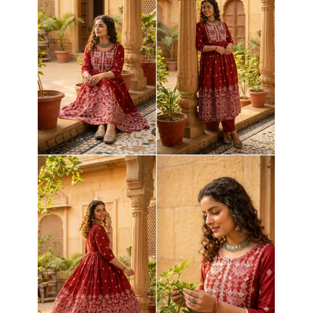 Ruby Weave Embroidered flared Kurta with plazzo