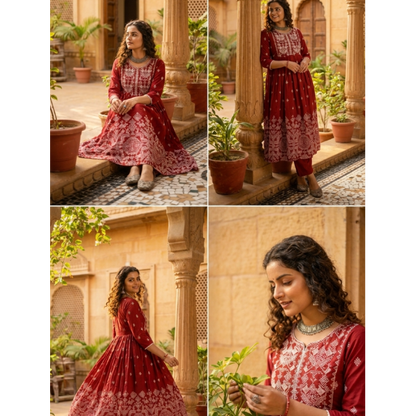 Ruby Weave Embroidered flared Kurta with plazzo
