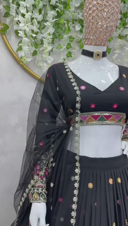 Faux georgette black lehenga