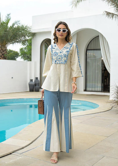 Ivory Elegance Embroidered Cotton Co-Ord Set
